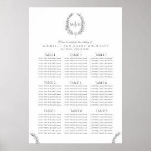 Poster Carte des sièges mariages en feuille gris foncé
