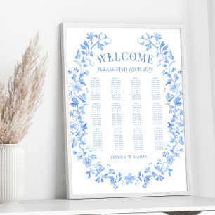 Poster Carte des sièges mariages en fleurs folles bleues