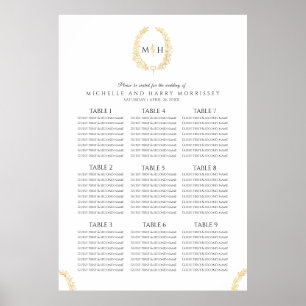 Poster Carte des sièges mariages en or noir blanc ovale