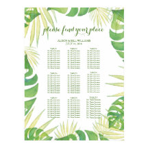 Carte des sièges pour mariages feuille tropicaux