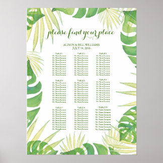 Poster Carte des sièges pour mariages feuille tropicaux