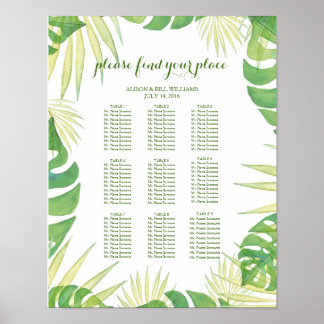 Poster Carte des sièges pour mariages feuille tropicaux