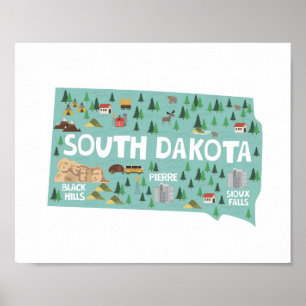 Poster Carte des sites de l'icône du Dakota du Sud