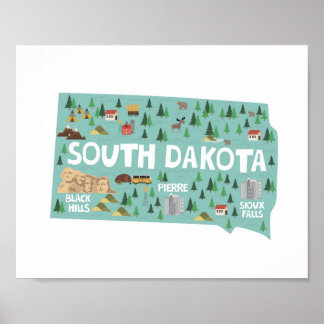 Poster Carte des sites de l'icône du Dakota du Sud