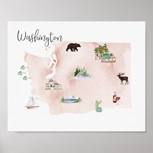 Poster Carte des sites touristiques de Washington Wanderl (Devant)
