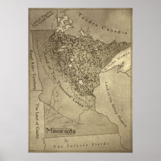 Poster Carte des Terres Mythiques du Minnesota