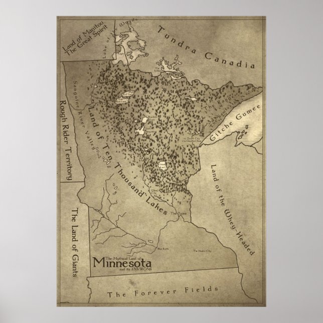 Poster Carte des Terres Mythiques du Minnesota (Devant)