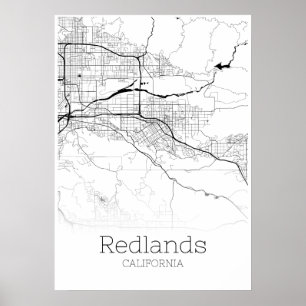 Poster Carte des terres rouges - Californie - Carte de la