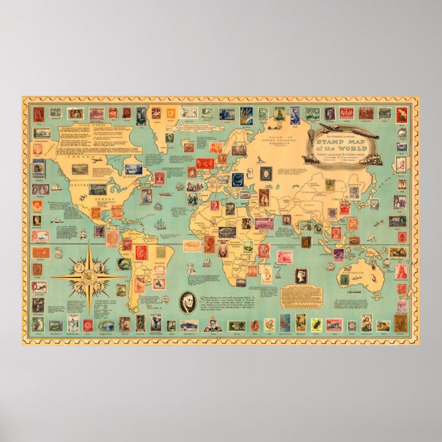 Poster Carte des timbres du monde (Devant)