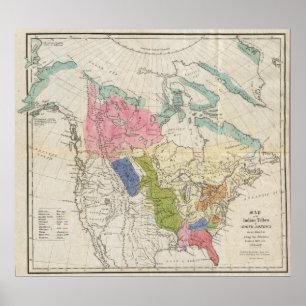 Poster Carte des tribus indiennes d'Amérique du Nord