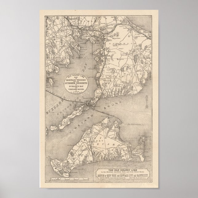 Poster Carte des vignobles de Marthas 1888 Old Colony (Devant)