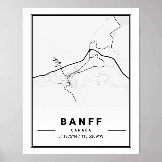 Poster Carte des villes de voyage de Banff Alberta (Devant)