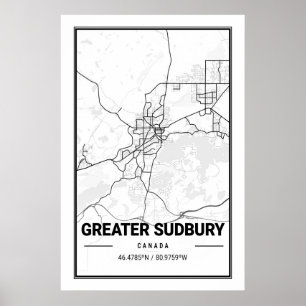 Poster Carte des villes de voyage du Grand Sudbury Ontari