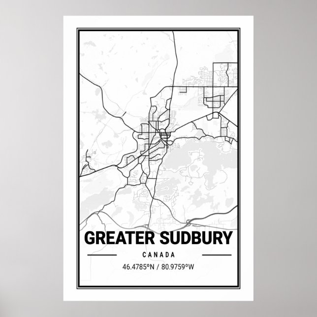 Poster Carte des villes de voyage du Grand Sudbury Ontari (Devant)