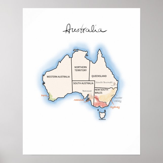 Poster Carte des vins d'Australie (Devant)