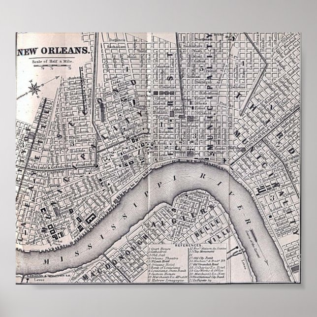 Poster Carte des visites de la Nouvelle-Orléans 1869 (Devant)