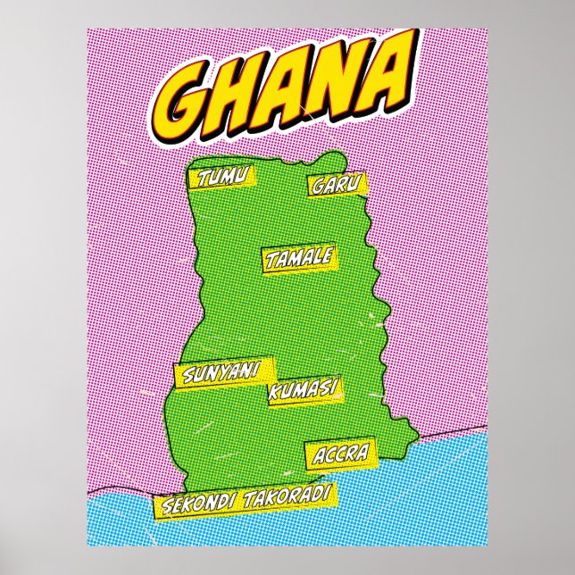 Poster Carte des voyages au Ghana (Devant)