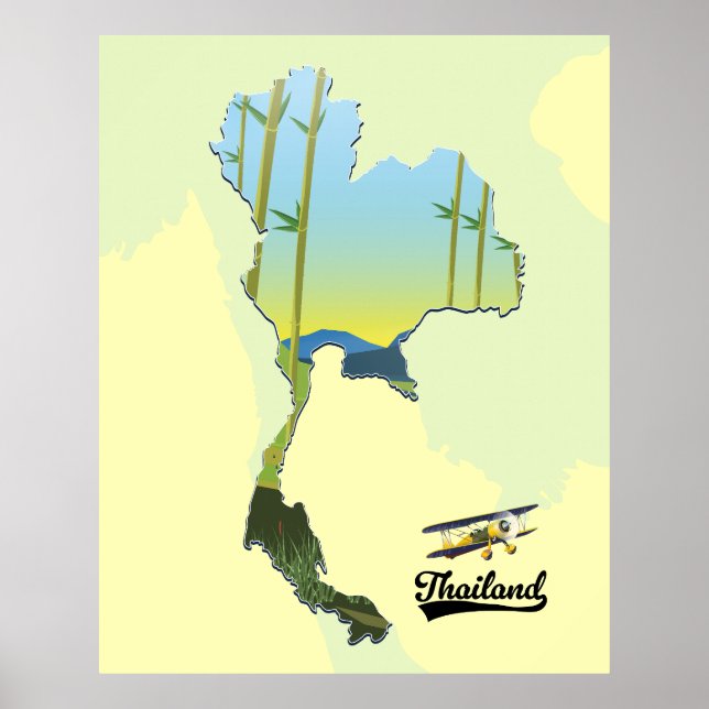 Poster Carte des voyages en Thaïlande (Devant)