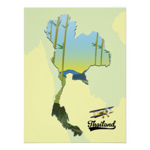 Poster Carte des voyages en Thaïlande