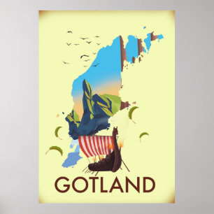 Poster Carte des voyages viking de la mer Baltique de Got