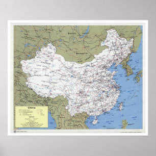 Poster Carte détaillée de la Chine - 1979