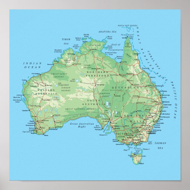 Poster Carte détaillée de l'affiche Australie (Devant)