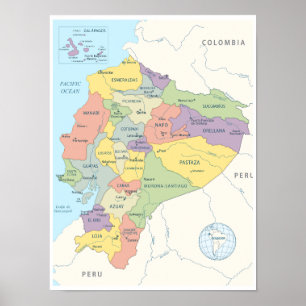 Poster Carte détaillée de l'Equateur