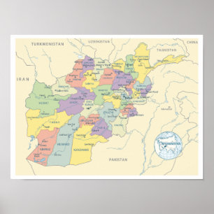 Poster Carte détaillée des régions d'Afghanistan