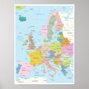 Poster Carte détaillée du continent européen