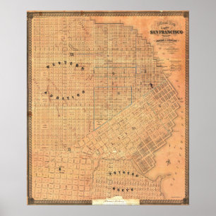 Poster Carte détaillée vintage dorée de San Francisco 185