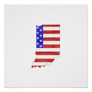 Poster Carte d'état de la silhouette des États-Unis d'Ind