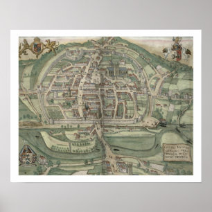 Poster Carte d'Exeter, de "Civitates Orbis Terrarum" par