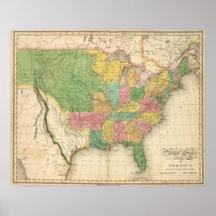 Poster Carte d'histoire des États-Unis d'Amérique