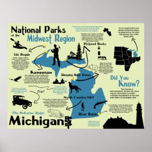 Poster Carte d'Infographic de parcs nationaux du Michigan