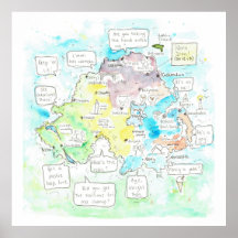 Carte d'Irlande du Nord excentrique avec des mots.