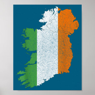 Poster Carte d'Irlande et drapeau de l'héritage irlandais