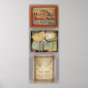 Poster Carte disséquée d'ensemble, Etats-Unis d'Amériq