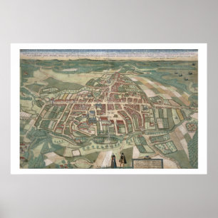 Poster Carte d'Odense, de 'Civitates Orbis Terrarum' par