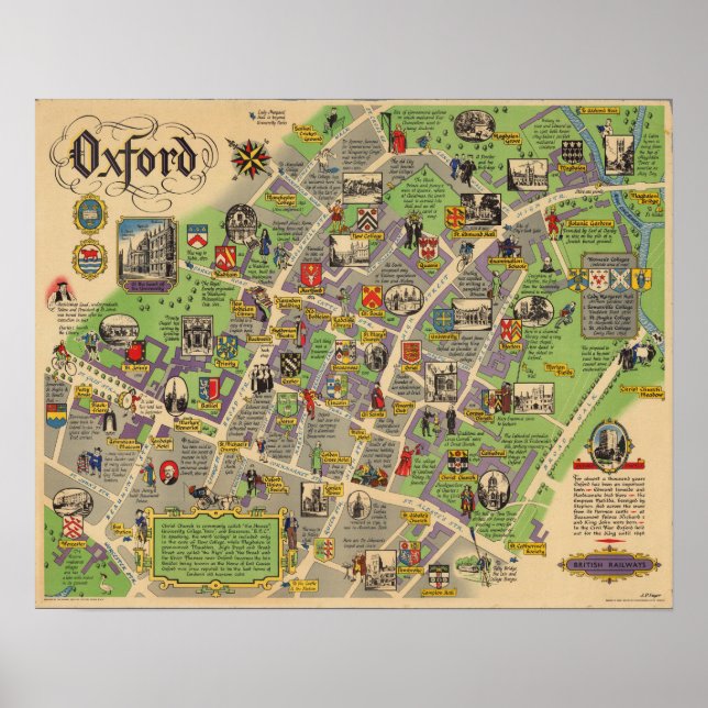 Poster Carte d'Oxford, Angleterre (Chemins de fer britann (Devant)
