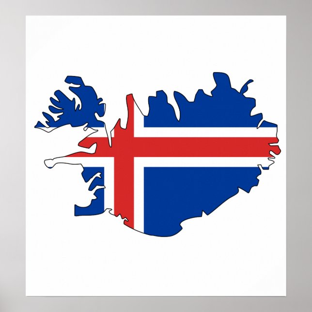 Poster Carte Drapeau Islande pleine taille (Devant)
