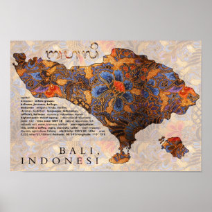 Poster Carte Du Batik Traditionnel De Bali