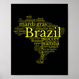Poster Carte du Brésil Football Brésilien Copacana Brasil