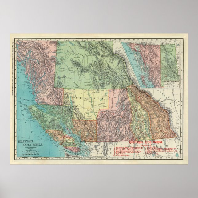 Poster Carte du Canada de l'ancienne Colombie-Britannique (Devant)