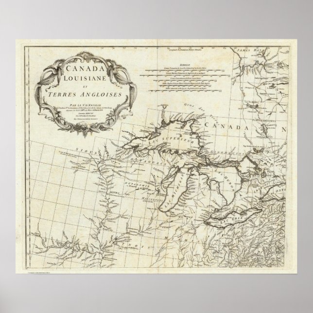 Poster Carte du Canada montrant les villages amérindiens (Devant)