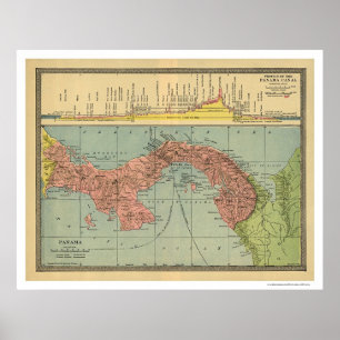Poster Carte du canal de Panama - 1904