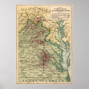 Poster Carte du champ de bataille de la guerre civile de