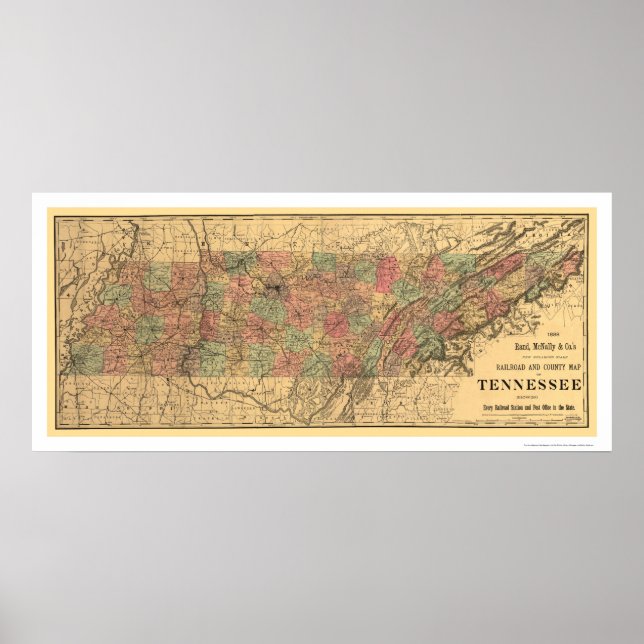 Poster Carte du chemin de fer et de la poste du Tennessee (Devant)