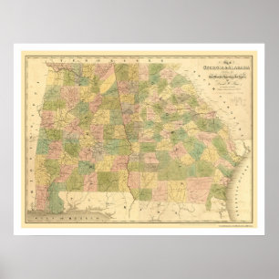 Poster Carte du chemin de fer Georgia & Alabama 1839