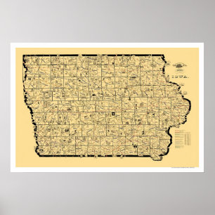 Poster Carte du chemin de fer Iowa 1897