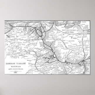 Poster Carte du chemin de fer Lehigh Valley 1903